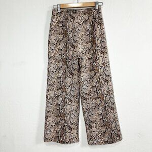 Reformation Pants Snake Print Marlon High Rise‎ Wide Leg Cropped Size 4 Brown